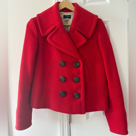 J. Crew Apple Red Double Breasted Cropped Pea Coat - Picture 4 of 10